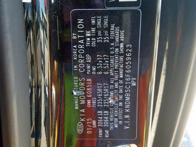 KNDMB5C16F6059623 - 2015 KIA SEDONA LX BLACK photo 10