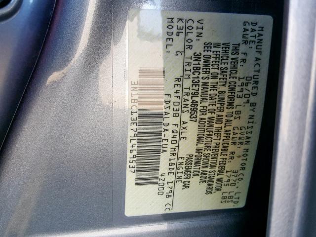 3N1BC13E79L469537 - 2009 NISSAN VERSA S GRAY photo 10