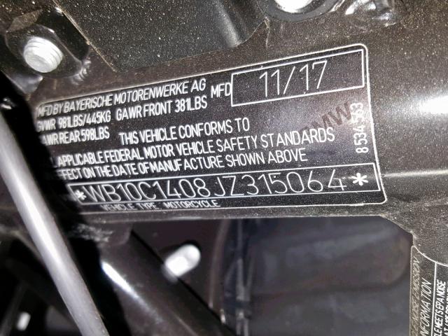 WB10C1408JZ315064 - 2018 BMW C650 SPORT WHITE photo 10