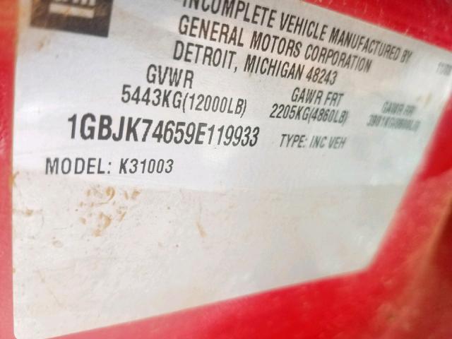 1GBJK74659E119933 - 2009 CHEVROLET SILVERADO RED photo 10