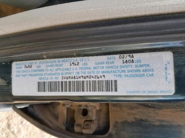 3VWRA81H9WM242649 - 1998 VOLKSWAGEN JETTA GL GREEN photo 10