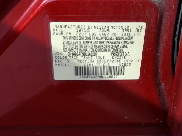 3N1AB6AP9BL668207 - 2011 NISSAN SENTRA 2.0 RED photo 10