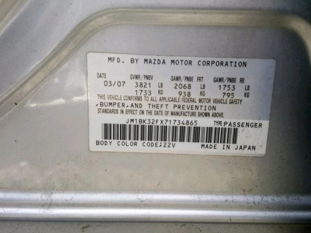 JM1BK32FX71734865 - 2007 MAZDA 3 I SILVER photo 10