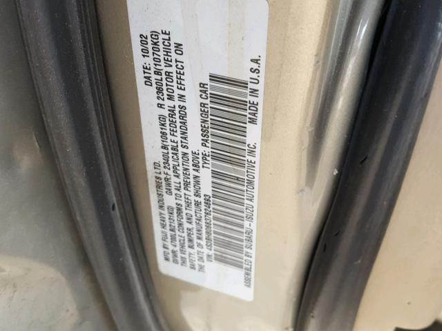 4S3BH806837624693 - 2003 SUBARU LEGACY OUT GOLD photo 10