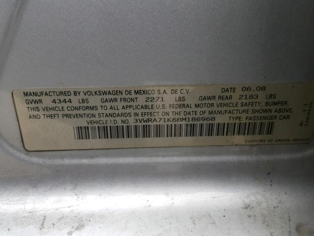 3VWRA71K68M186968 - 2008 VOLKSWAGEN JETTA WOLF SILVER photo 10