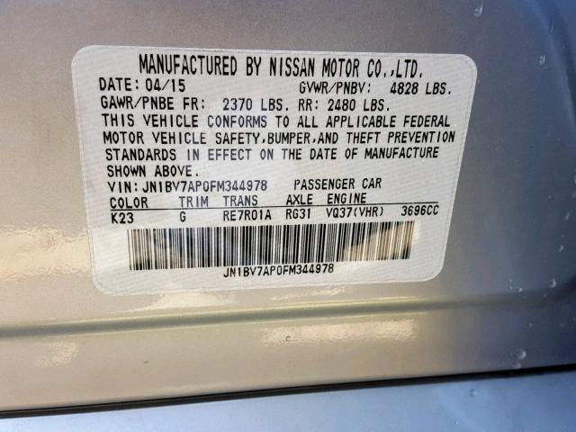 JN1BV7AP0FM344978 - 2015 INFINITI Q50 BASE SILVER photo 10