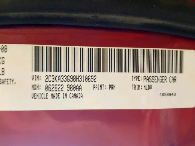 2C3KA33G98H310692 - 2008 CHRYSLER 300 LIMITE RED photo 10