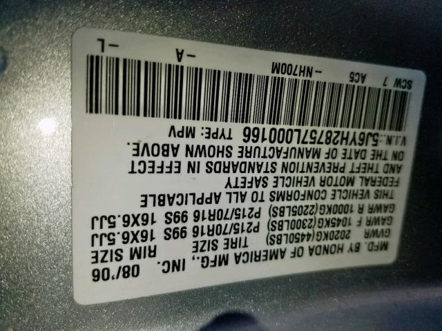 5J6YH28757L000166 - 2007 HONDA ELEMENT EX SILVER photo 10