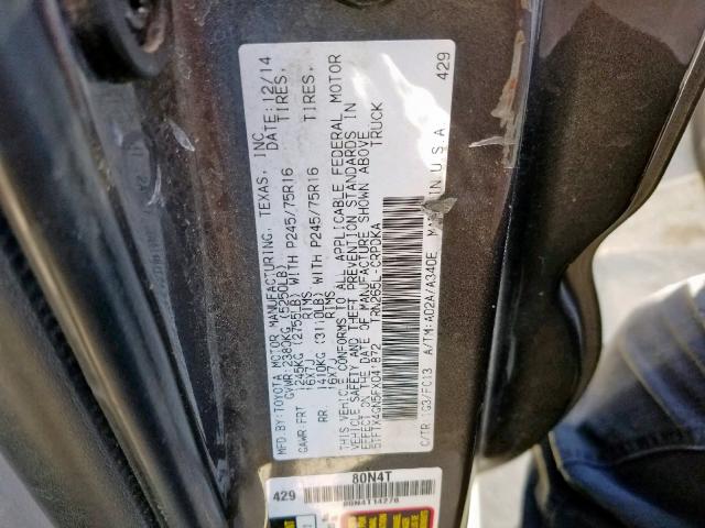 5TFTX4GN5FX041872 - 2015 TOYOTA TACOMA PRE CHARCOAL photo 10