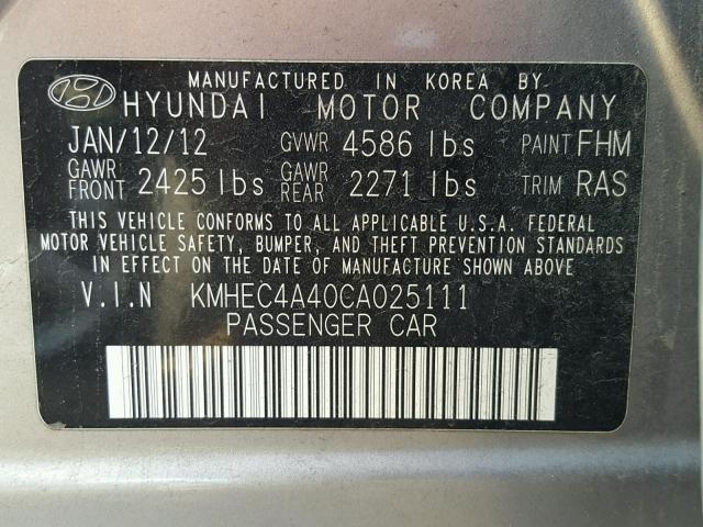 KMHEC4A40CA025111 - 2012 HYUNDAI SONATA HYB GRAY photo 10