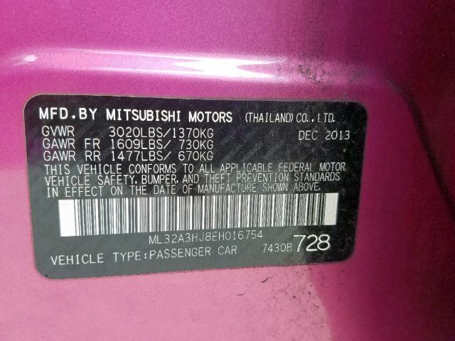 ML32A3HJ8EH016754 - 2014 MITSUBISHI MIRAGE DE PINK photo 10