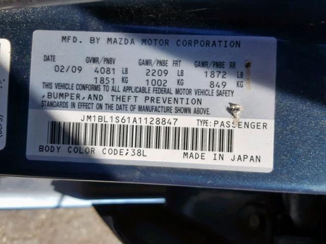 JM1BL1S61A1128847 - 2010 MAZDA 3 S BLUE photo 10