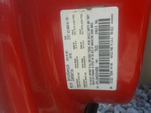 1B7HL38X62S549268 - 2002 DODGE DAKOTA QUA RED photo 10