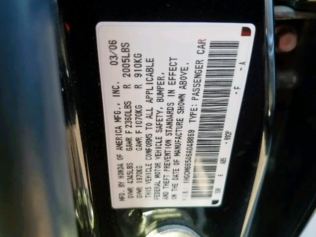 1HGCM66546A048869 - 2006 HONDA ACCORD EX BLACK photo 10