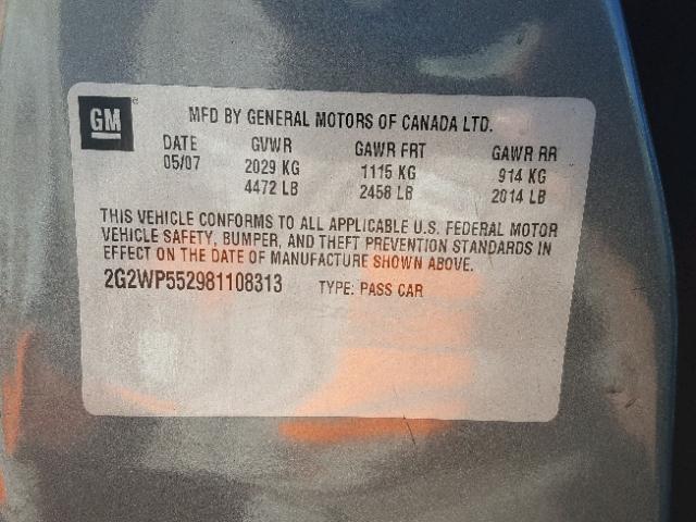 2G2WP552981108313 - 2008 PONTIAC GRAND PRIX GRAY photo 10