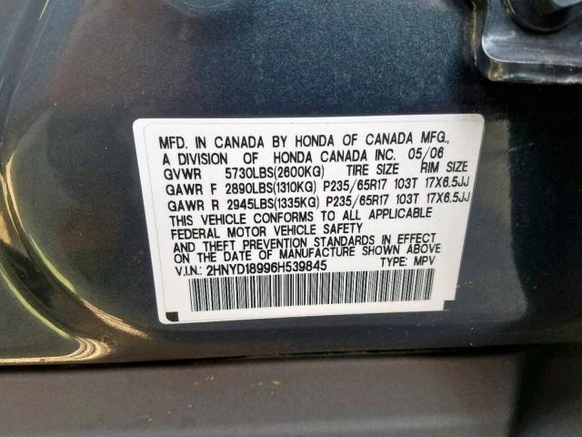 2HNYD18996H539845 - 2006 ACURA MDX TOURIN GRAY photo 10