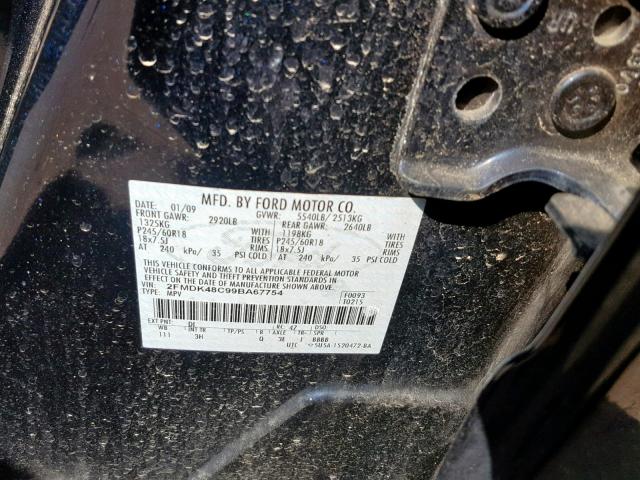 2FMDK48C99BA67754 - 2009 FORD EDGE SEL BLUE photo 10