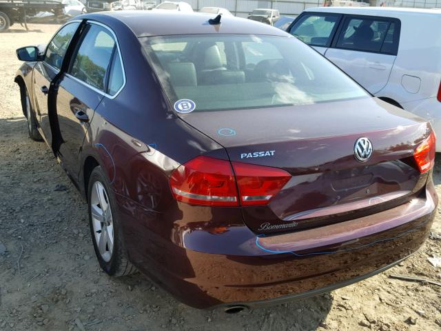 1VWBP7A31DC069531 - 2013 VOLKSWAGEN PASSAT SE BURGUNDY photo 3