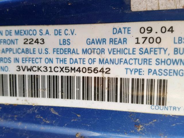 3VWCK31CX5M405642 - 2005 VOLKSWAGEN NEW BEETLE Blau Foto 10