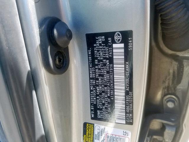 4T1BE32K95U627916 - 2005 TOYOTA CAMRY LE SILVER photo 10