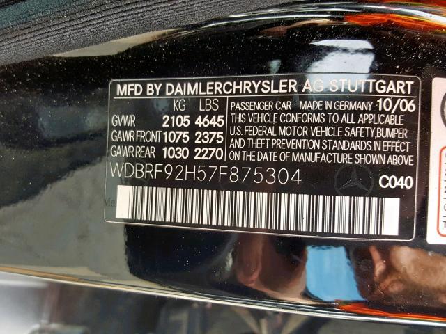 WDBRF92H57F875304 - 2007 MERCEDES-BENZ C 280 4MAT BLACK photo 10