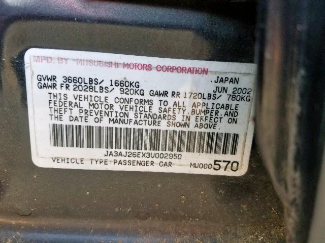 JA3AJ26EX3U002950 - 2003 MITSUBISHI LANCER ES GRAY photo 10