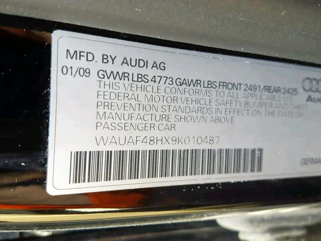 WAUAF48HX9K010487 - 2009 AUDI A4 2.0T CA BLACK photo 10