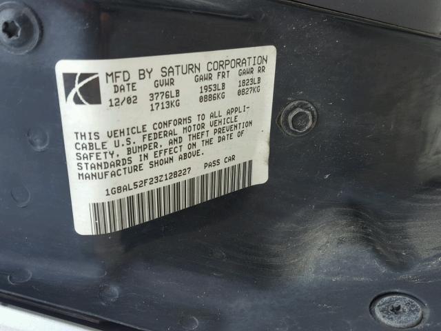1G8AL52F23Z128227 - 2003 SATURN ION LEVEL SILVER photo 10