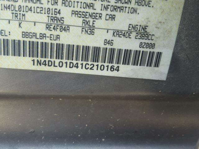 1N4DL01D41C210164 - 2001 NISSAN ALTIMA XE SILVER photo 10