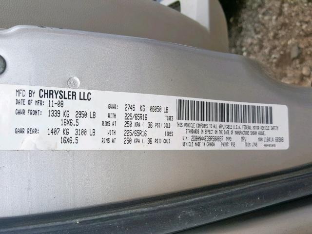 2D8HN44E39R580897 - 2009 DODGE GRAND CARA GRAY photo 10