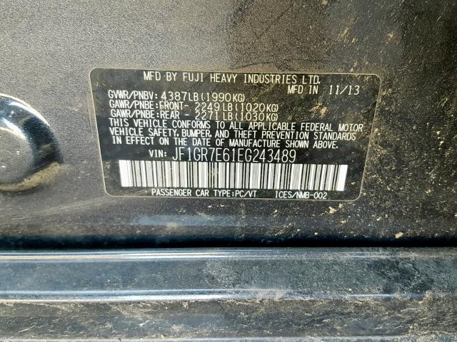 JF1GR7E61EG243489 - 2014 SUBARU IMPREZA WR GRAY photo 10