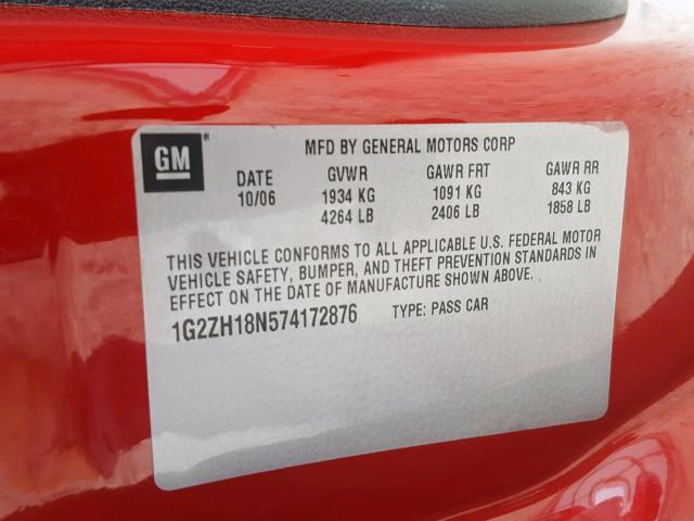 1G2ZH18N574172876 - 2007 PONTIAC G6 GT RED photo 10