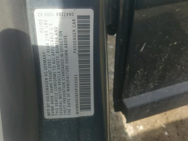 WVWRH63B93P350383 - 2003 VOLKSWAGEN PASSAT GLX 蓝色 照片 10