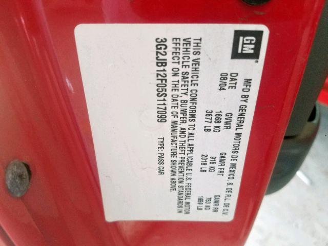 3G2JB12F05S117099 - 2005 PONTIAC SUNFIRE RED photo 10