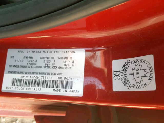 JM1BL1KF0D1753423 - 2013 MAZDA 3 I RED photo 10