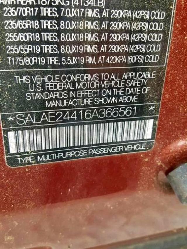 SALAE24416A366561 - 2006 LAND ROVER LR3 RED photo 10