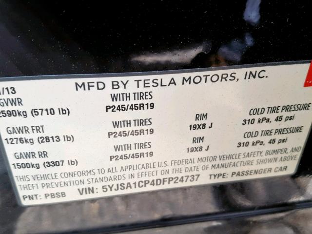 5YJSA1CP4DFP24737 - 2013 TESLA MODEL S أسود صورة 10