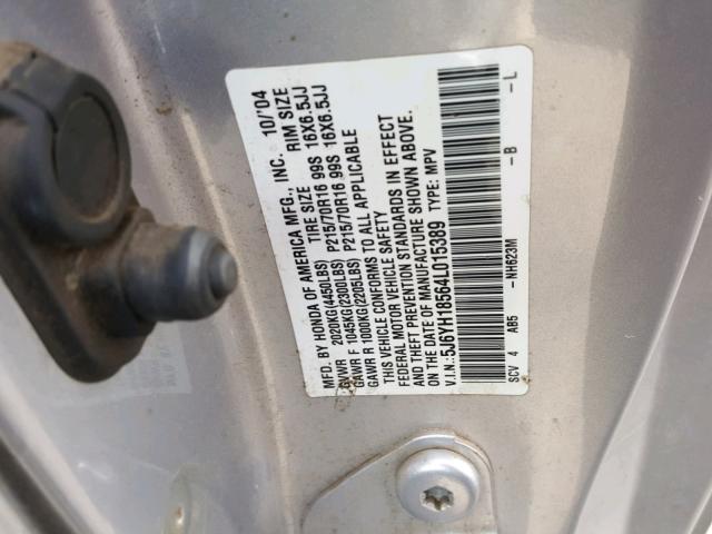 5J6YH18564L015389 - 2004 HONDA ELEMENT EX SILVER photo 10