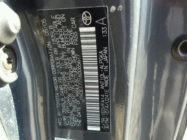 JTKDE177160065677 - 2006 TOYOTA SCION TC გრაფიტი ფოტო 10