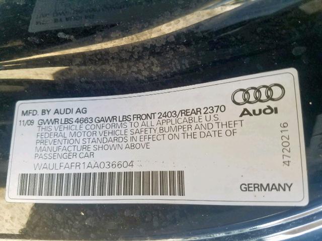 WAULFAFR1AA036604 - 2010 AUDI A5 PREMIUM BLUE photo 10