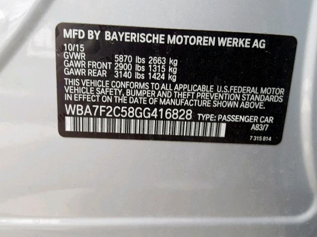 WBA7F2C58GG416828 - 2016 BMW 750 XI SILVER photo 10