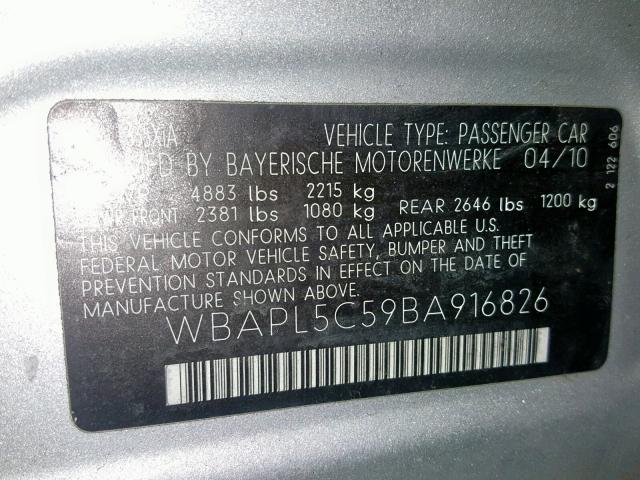 WBAPL5C59BA916826 - 2011 BMW 335 XI SILVER photo 10