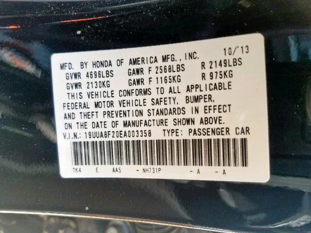 19UUA8F20EA003358 - 2014 ACURA TL BLACK photo 10