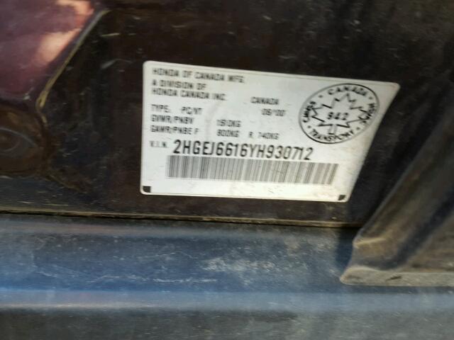 2HGEJ6616YH930712 - 2000 HONDA CIVIC BASE Bənövşəyi foto 10