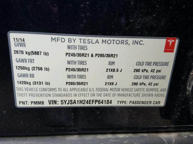 5YJSA1H24EFP64184 - 2014 TESLA MODEL S BLUE photo 10