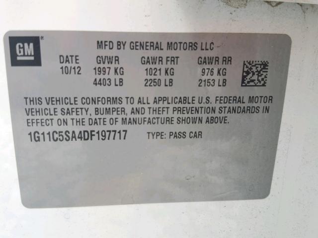 1G11C5SA4DF197717 - 2013 CHEVROLET MALIBU 1LT WHITE photo 10