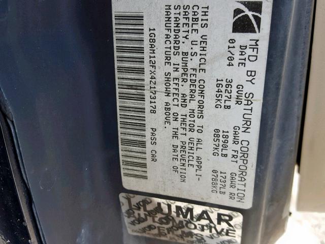 1G8AM12FX4Z173178 - 2004 SATURN ION LEVEL BLACK photo 10