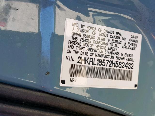 2HKRL18572H582432 - 2002 HONDA ODYSSEY LX BLUE photo 10