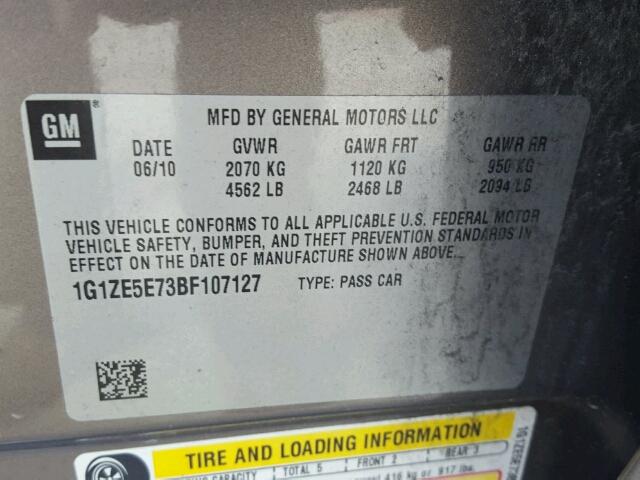 1G1ZE5E73BF107127 - 2011 CHEVROLET MALIBU LTZ ნაცრისფერი ფოტო 10