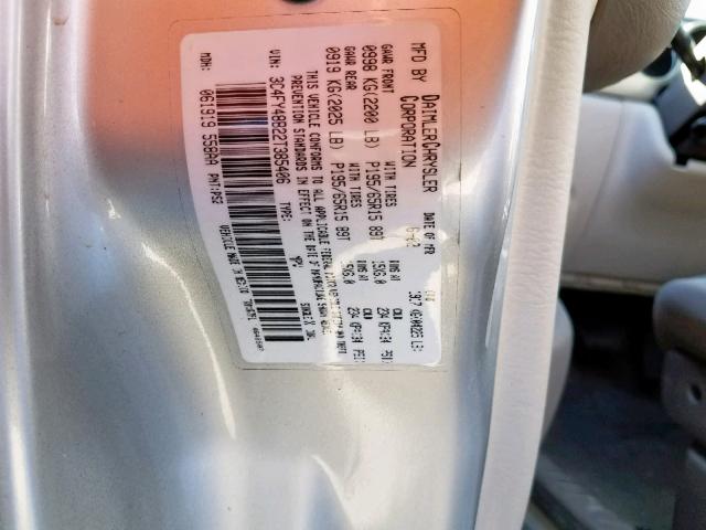 3C4FY48B22T385406 - 2002 CHRYSLER PT CRUISER SILVER photo 10